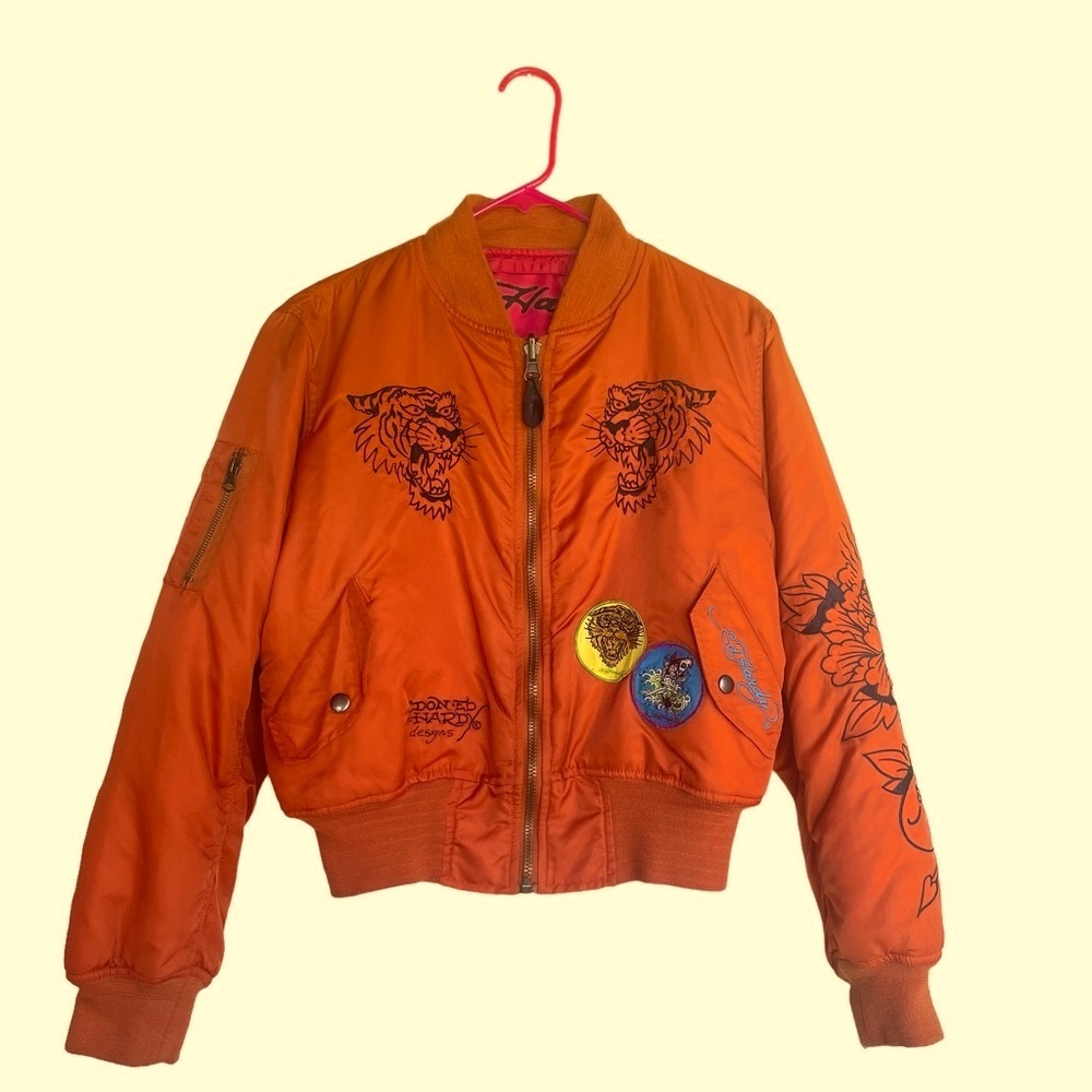 Ed Hardy Bomber Puffer Jacket Tiger Koi Fish Death Before Dishonor Reversible - Picture 7 of 7
